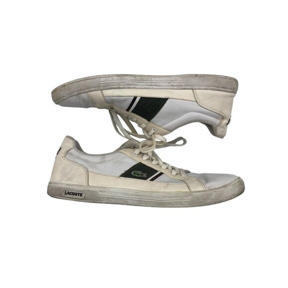LACOSTE Europa Twd Leather Lace Sneakers Mens Sz 13‎ White Green Luxury Preppy - Picture 3 of 6
